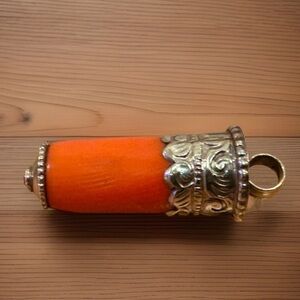 Vintage Tibetan Coral Pendant with Auspicious Floral Carving Set In Silver 12gr